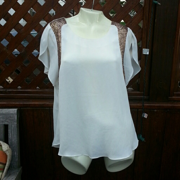 Love Cody Tops - Lovely White and Copper Sequin Blouse