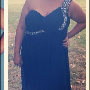 Navy blue one shoulder homecoming / prom dress