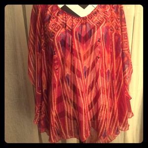 Plus Size Printed Sheer Bat Wing Top