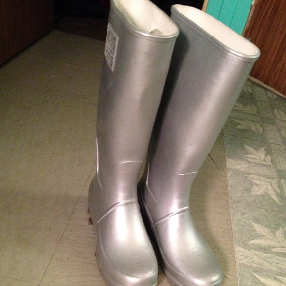 Metallic Silver Ralph Lauren Rain Boots