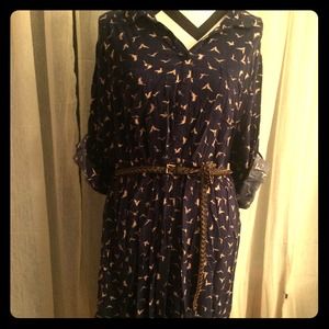 Plus Size Bird Print Shirt Dress