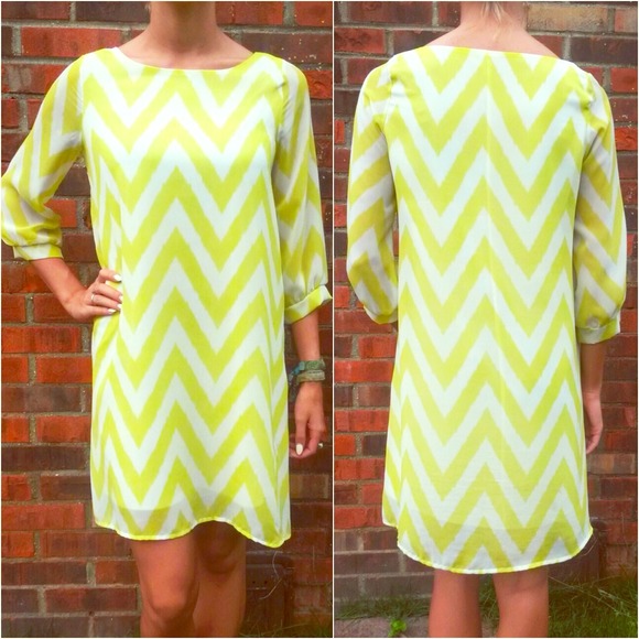 Chartreuse Chevron Shift Dress