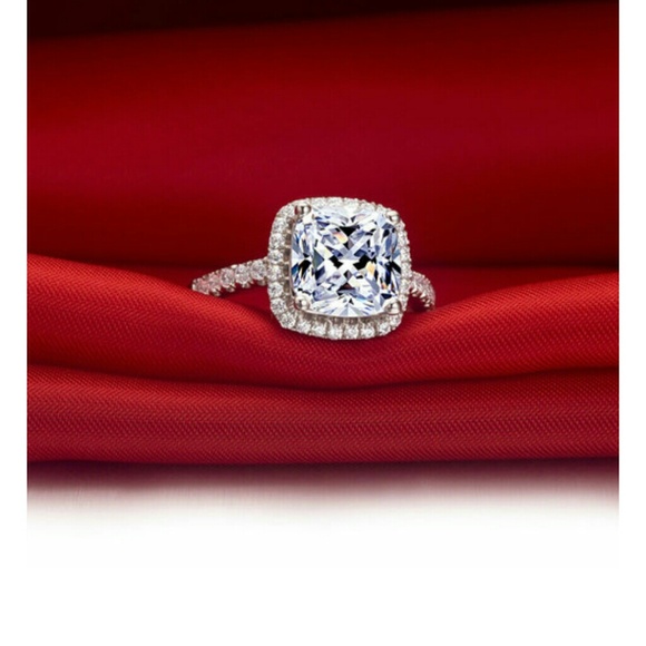 AuTh 3ct cushion diamond wedding ring 4 5 6 7 8