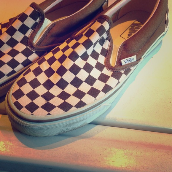 Pink & Brown Checkered Vans Slip-ons. Size 10