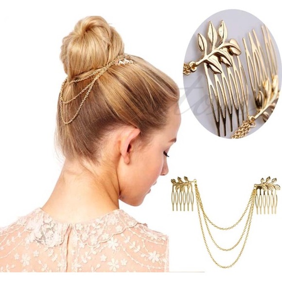 Jewelry - Golden tone leaf hair cuff comb