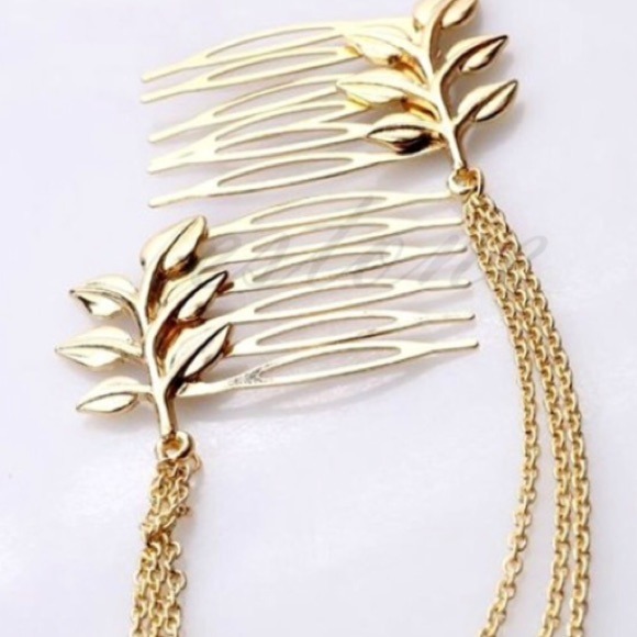 Golden tone leaf hair cuff comb - Picture 2 of 3