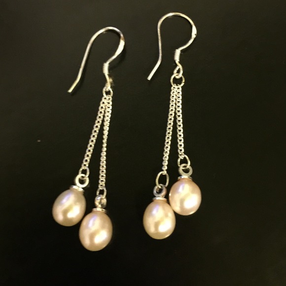 Genuine fresh water pearl real silver earrings
