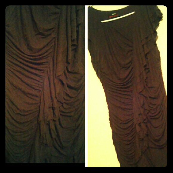 Shirred body chocolate stretch knit dress