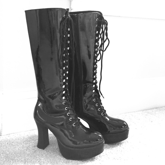 Black Platform High Heel Boots - Size 9 (Costume)
