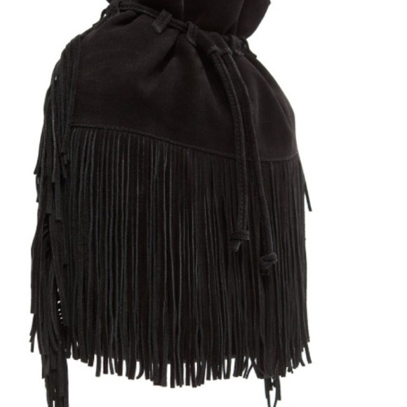 MANGO real suede leather bucket fringe bag