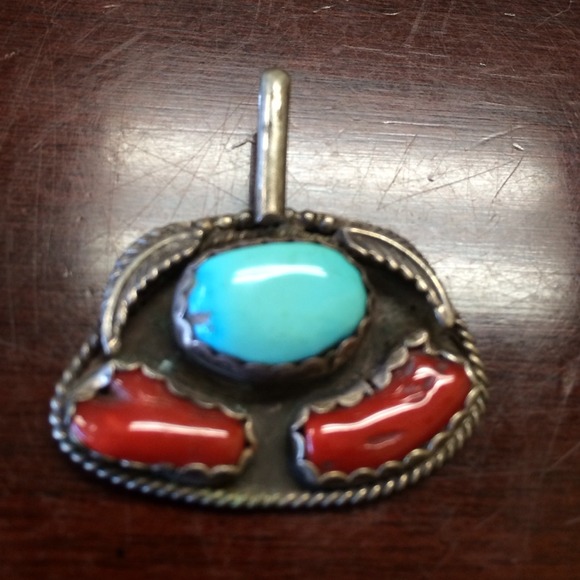 Turquoise pendant with coral