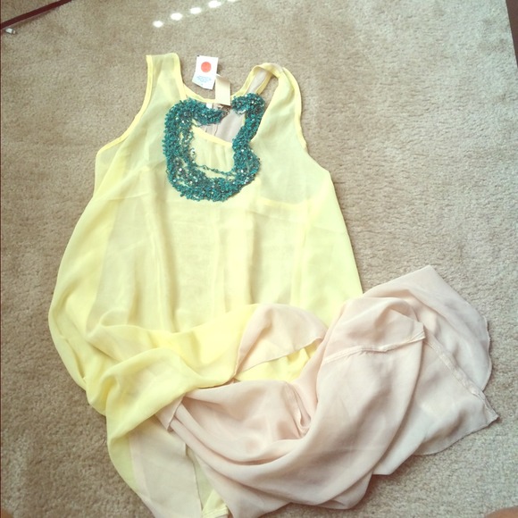 Yellow & Beige High Low Cut Dress/Beach Cover Up