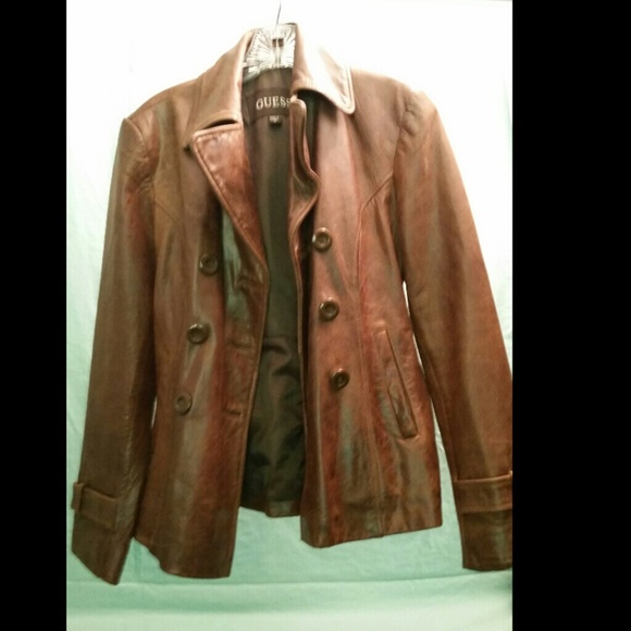 Brown Guess Genuine leather jacket