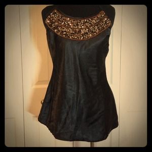 Silky black, brown, & gold top