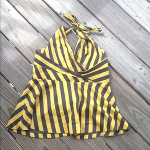 odille Yellow & Navy Blue Stripe Pinup Halter Top