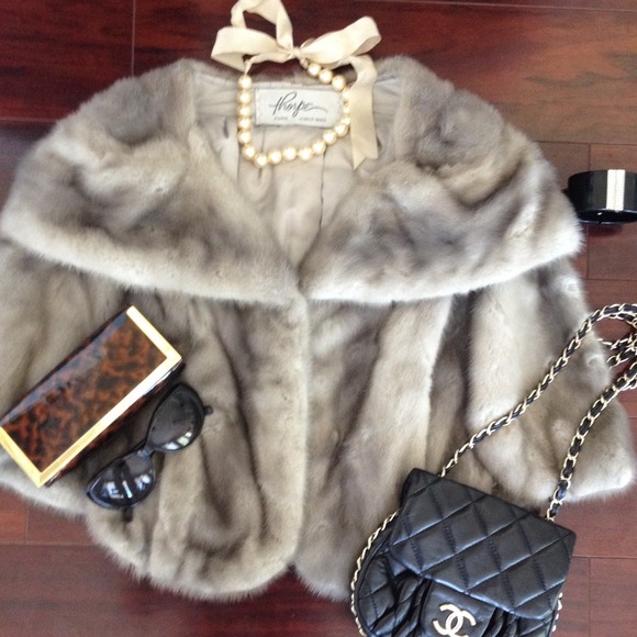 Mink real fur stole cape wrap vintage