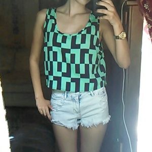 Aqua & Navy blue patterned blouse