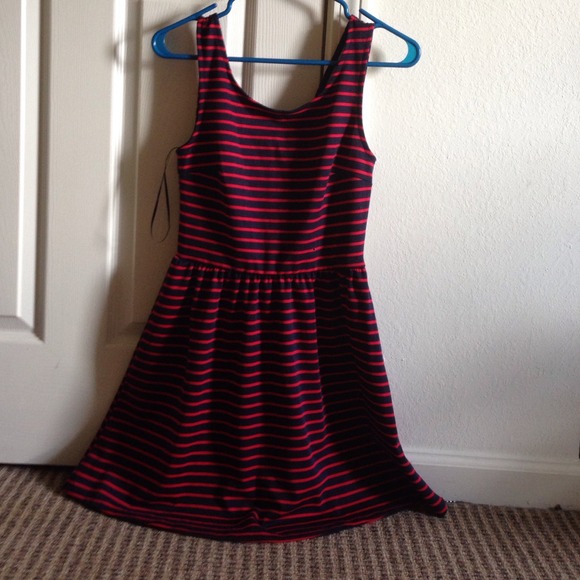 Navy and red bow back dress