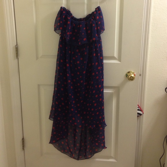 Navy and red high low dress