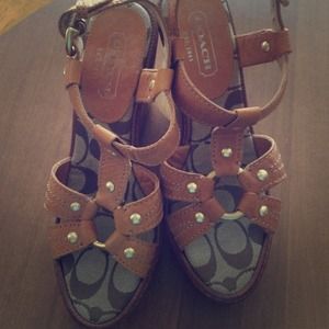 Coach Wood & Leather Platform Wedges