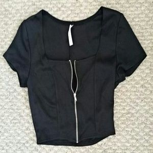 Black zip up lace crop top