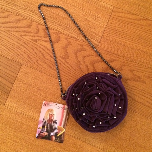 Betsey Johnson Purple Velvet Rose Handbag