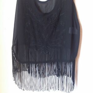 Gorgeous black sheer top with fringe (:
