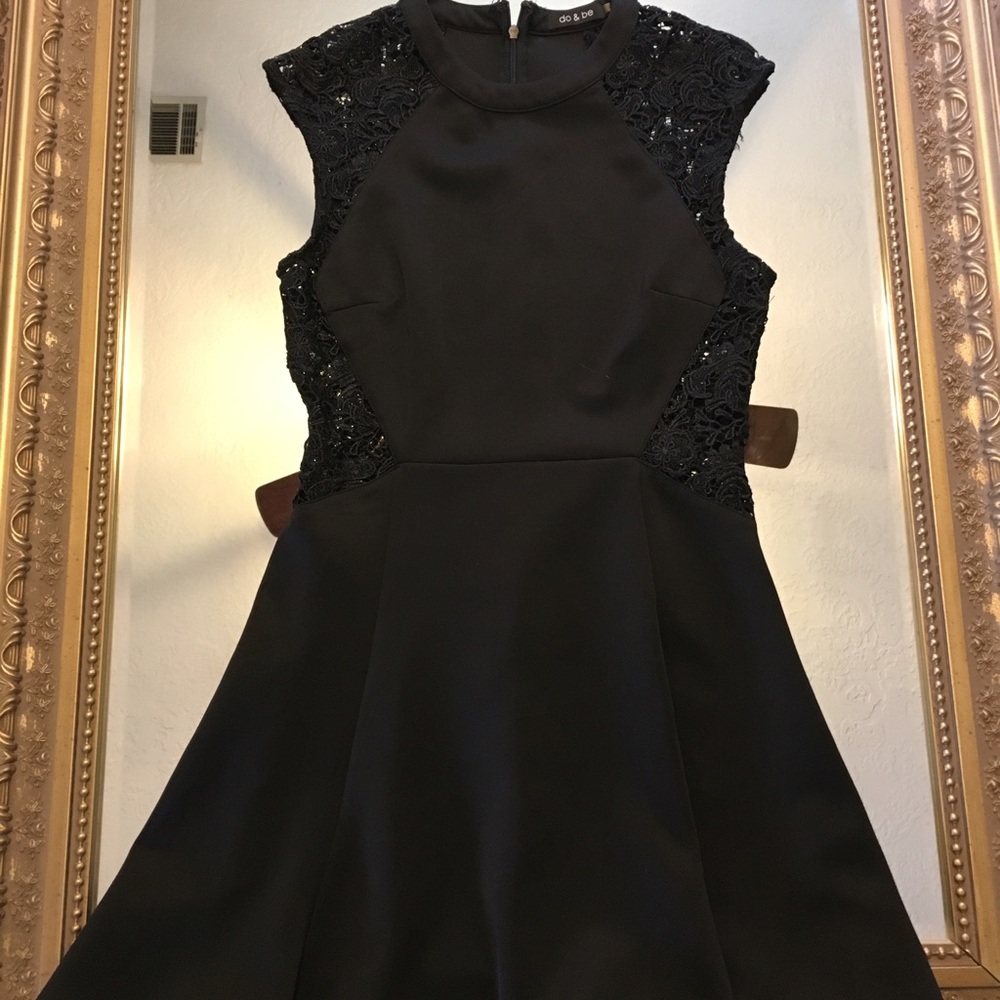 Black Lace Detail Skater Dress