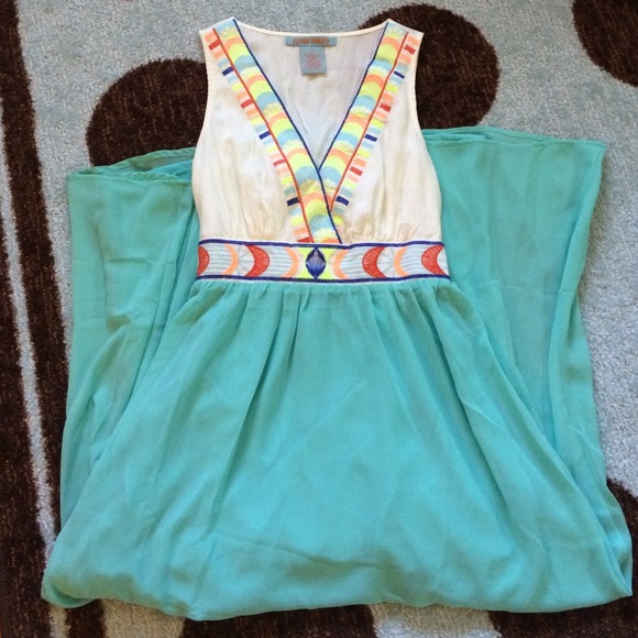 Embroidered mint green maxi dress, NWOT size Small