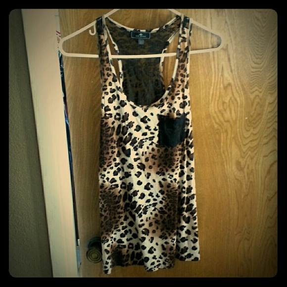 Leopard/lace racer back tank top