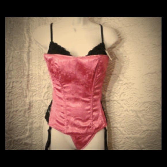 Fredricks Pink Satin & Black Lace Corest/Brocade - Picture 1 of 4