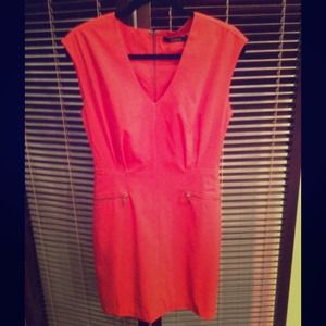 Red sleeveless v-neck dress