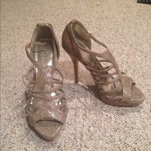 Bakers beige strappy snake skin sandals!