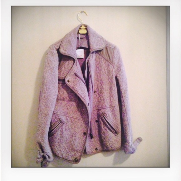 FREE PEOPLE HEATHER GREY BLUE QUILTED outerwear
