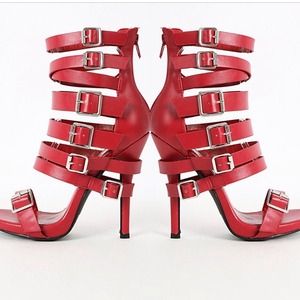 Red strap sandals black available