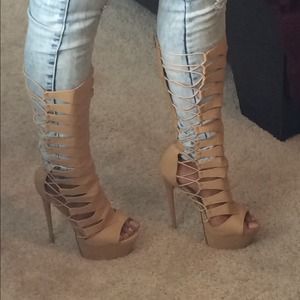 Open toe knee high boots