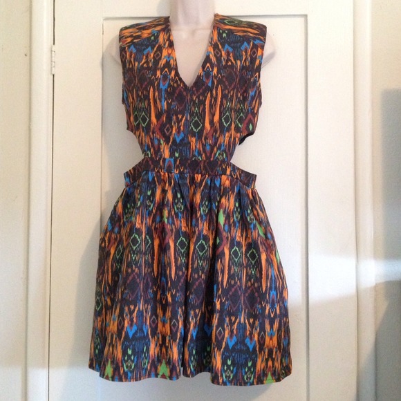 Tribal print dress with side cut out detail.