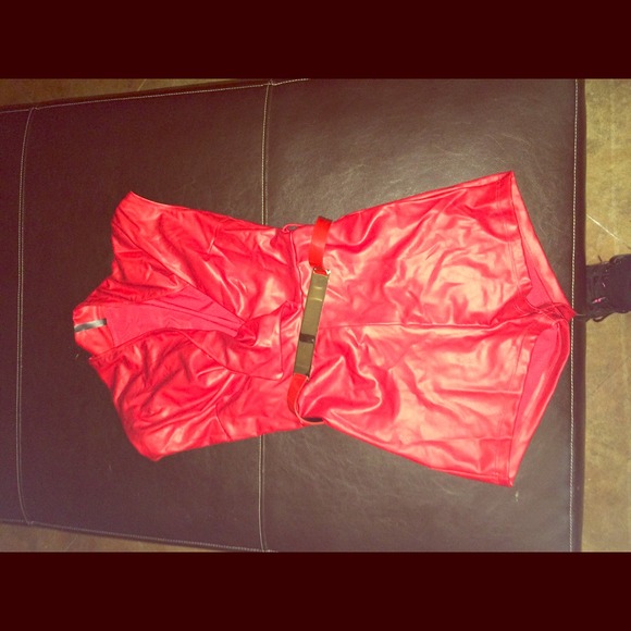 Red leather jump suit