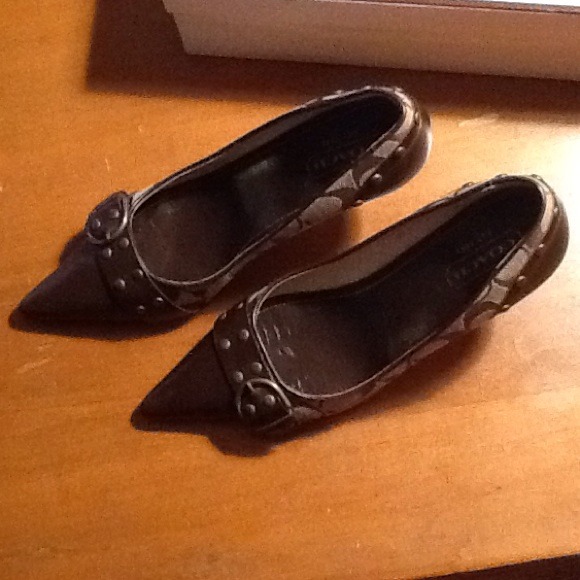 Coach signature heel-Mahogany/Khaki 7.5 - Picture 2 of 4