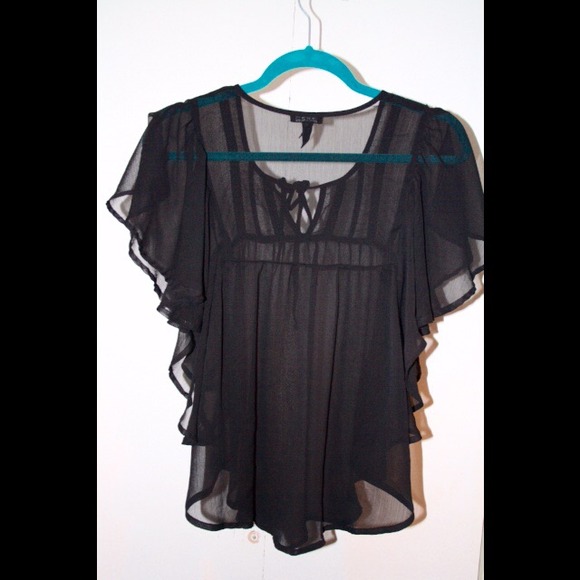 Beaded flowy black top