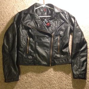 Faux-leather black jacket with studded collar