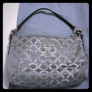 Grey/silver shimmery C's small coach purse