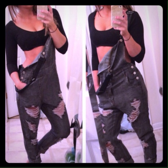 Distressed Grey Overalls