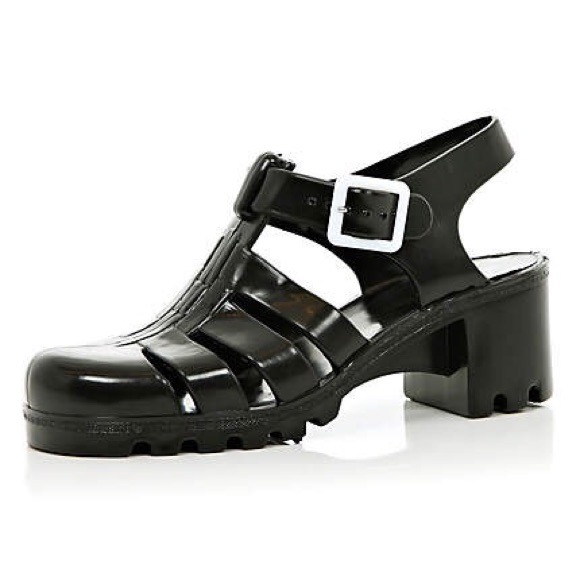 Black Jelly Block Heel Sandals