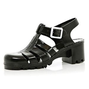 Black Jelly Block Heel Sandals