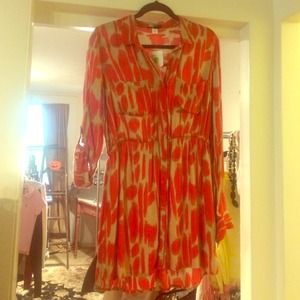 SOLD BDG button down red and tan patterned dress.