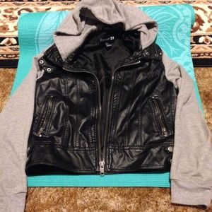 Faux Leather Hoodie Jacket