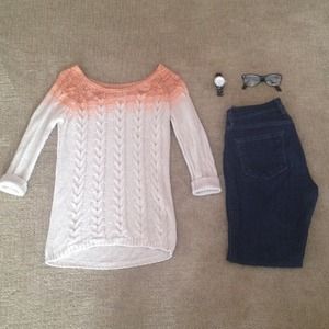 The Limited - Orange Ombré Cable Knit Sweater