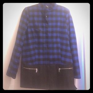 Zara flannel coat w/leather detail. Size L. LWT