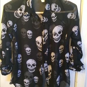 Long sleeved sheer skull blouse